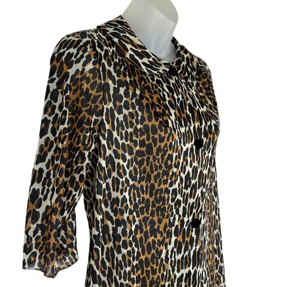Vintage Vanity Fair Leopard Print Peter Pan Collar Nylon Button Front Top 32 - Picture 4 of 7